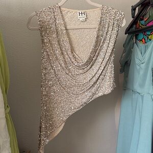 Haute Hippie Asymmetrical Sequin Top - Silver sequins